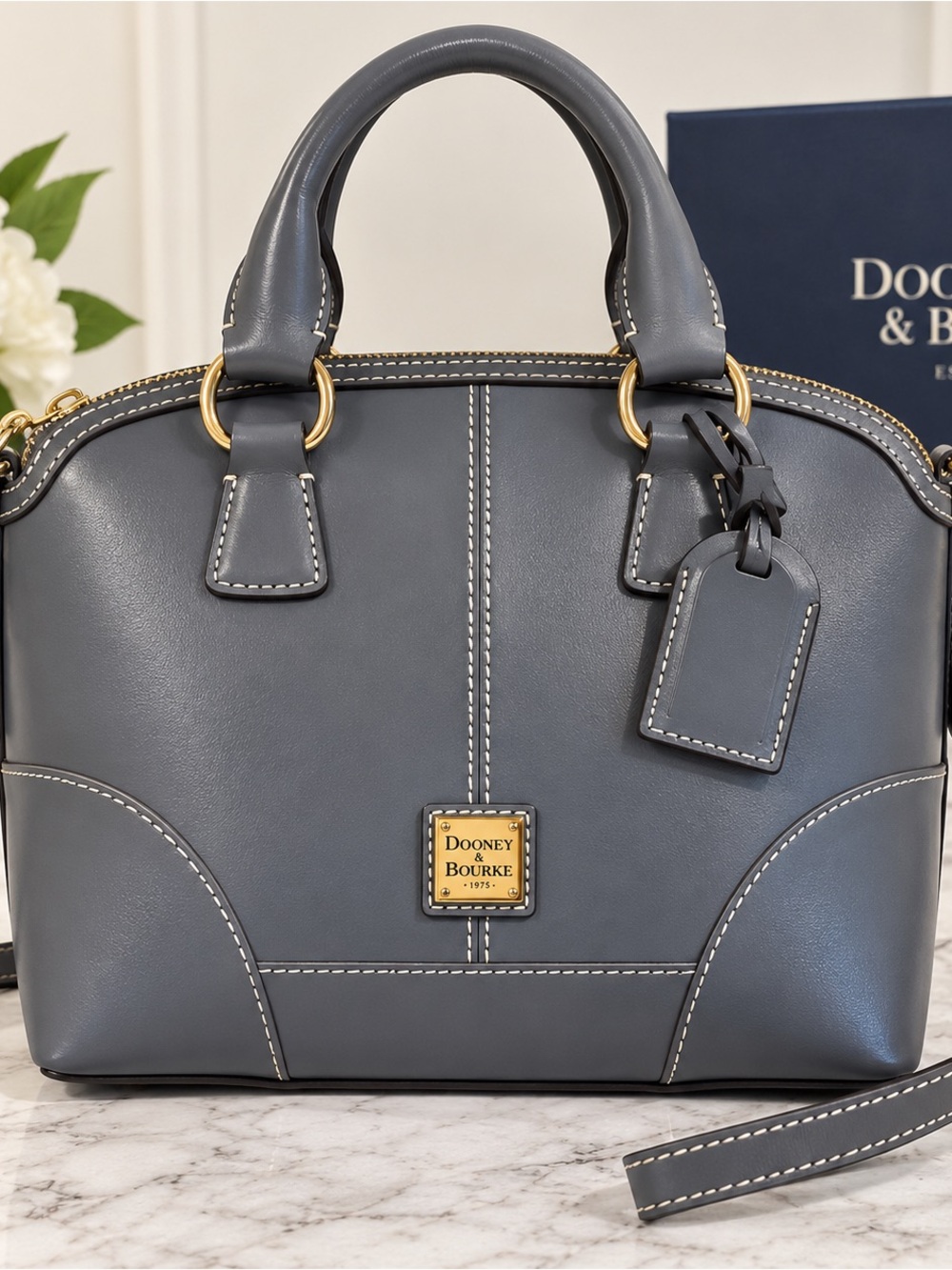 NWT Dooney & Bourke Selleria Florentine Domed Satchel Crossbody Steel Gray